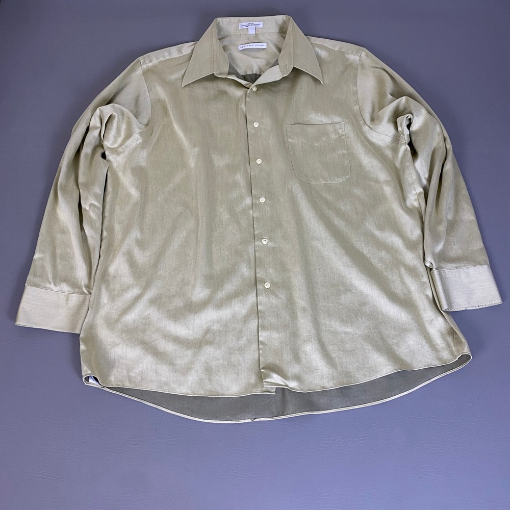 Geoffrey Beene Sateen Dress‎ Shirt Men's XXL Sage Green Wrinkle Free Long Sleeve